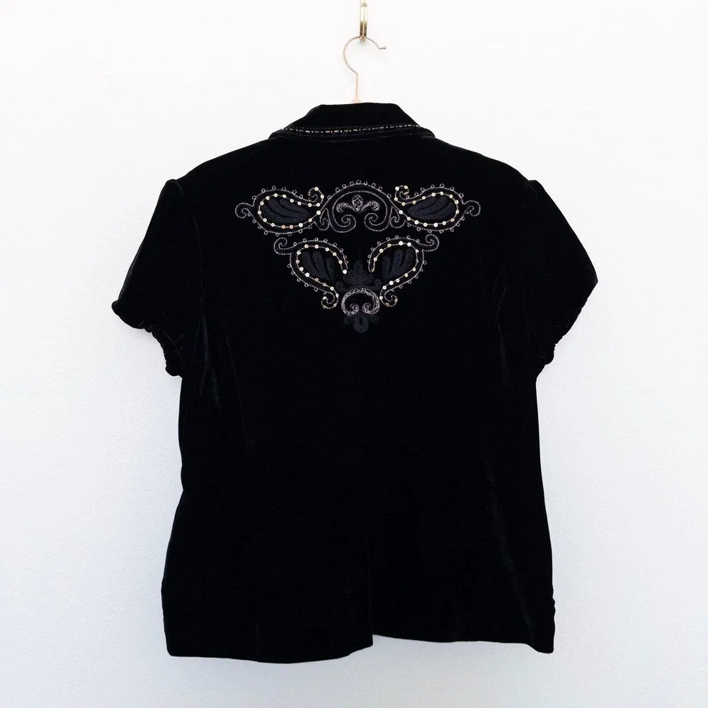 Y2K‎ Cotton Candy Womens Velvet Blazer M/L Black Beaded Embroidered Whimsigoth
